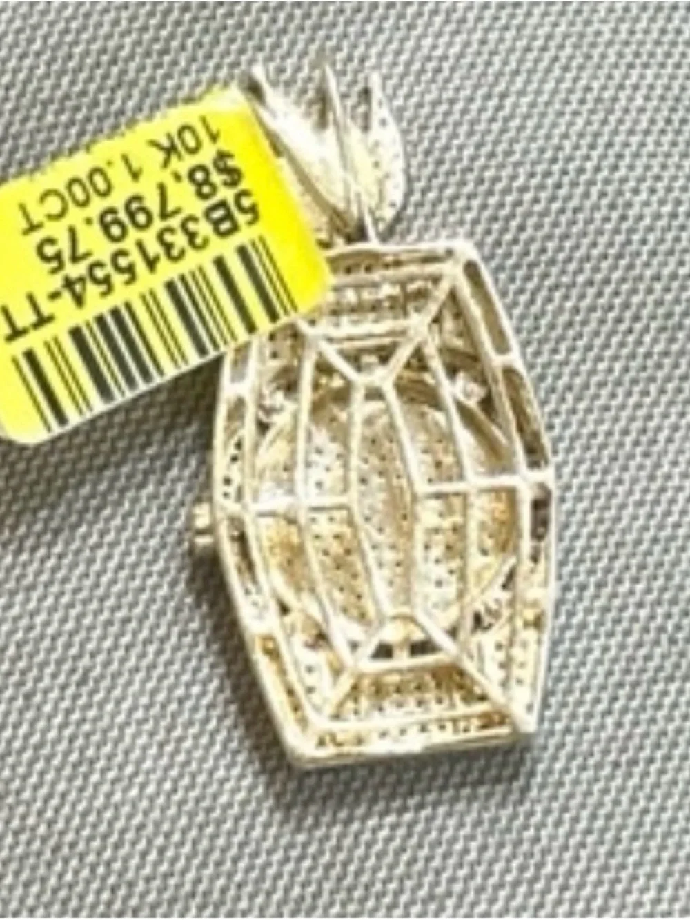 10KT Yellow Gold Watch Charm Pendant — Gold Crystal Crown Accent